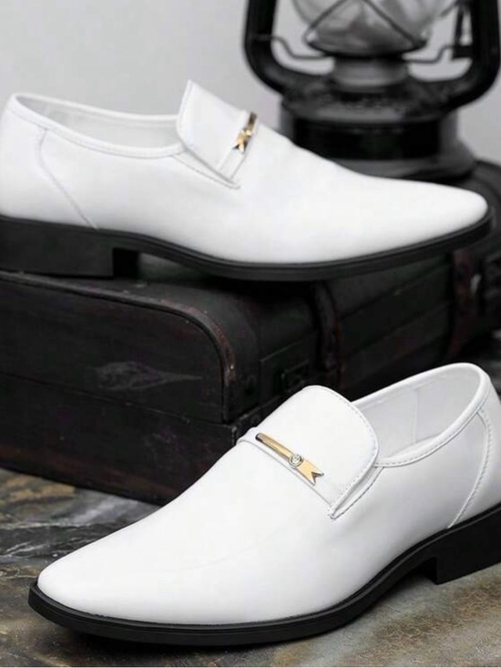Other - Men's White Slip-On Dress Shoes with Gold Accent
